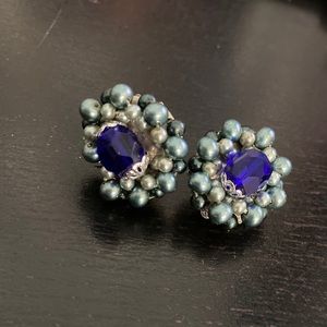 Vintage Blue Beaded Clip on earrings
